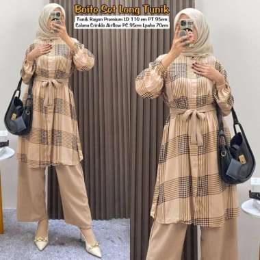 Boîte Set Long Tunik - One Set Wanita Long Tunik Rayon Premium Setelan Wanita Kekinian Celana Kulot 