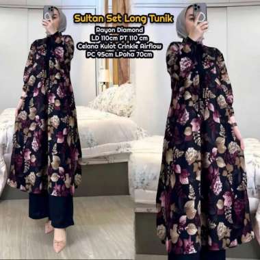 Boîte Set Long Tunik - One Set Wanita Long Tunik Rayon Premium Setelan Wanita Kekinian Celana Kulot 