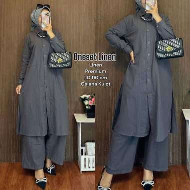 Boîte Set Long Tunik - One Set Wanita Long Tunik Rayon Premium Setelan Wanita Kekinian Celana Kulot 