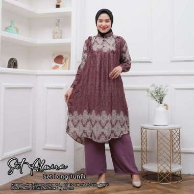Boîte Set Long Tunik - One Set Wanita Long Tunik Rayon Premium Setelan Wanita Kekinian Celana Kulot 