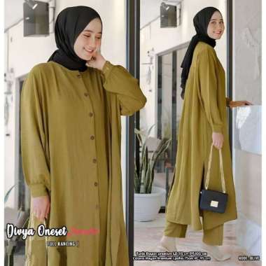 Boîte Set Long Tunik - One Set Wanita Long Tunik Rayon Premium Setelan Wanita Kekinian Celana Kulot 