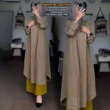 Boîte Set Long Tunik - One Set Wanita Long Tunik Rayon Premium Setelan Wanita Kekinian Celana Kulot 