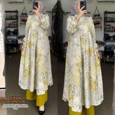 Boîte Set Long Tunik - One Set Wanita Long Tunik Rayon Premium Setelan Wanita Kekinian Celana Kulot 
