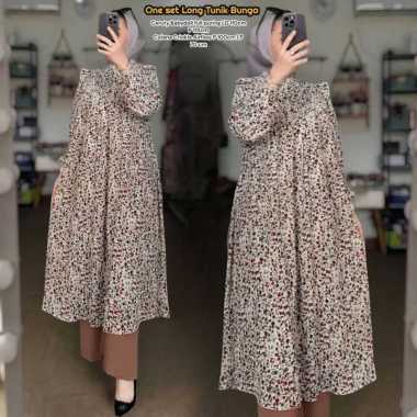 Boîte Set Long Tunik - One Set Wanita Long Tunik Rayon Premium Setelan Wanita Kekinian Celana Kulot 
