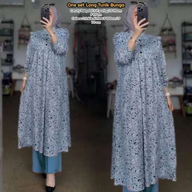 Boîte Set Long Tunik - One Set Wanita Long Tunik Rayon Premium Setelan Wanita Kekinian Celana Kulot 