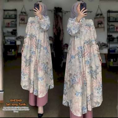 Boîte Set Long Tunik - One Set Wanita Long Tunik Rayon Premium Setelan Wanita Kekinian Celana Kulot 