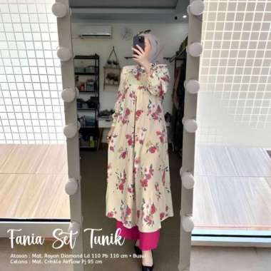 Boîte Set Long Tunik - One Set Wanita Long Tunik Rayon Premium Setelan Wanita Kekinian Celana Kulot 