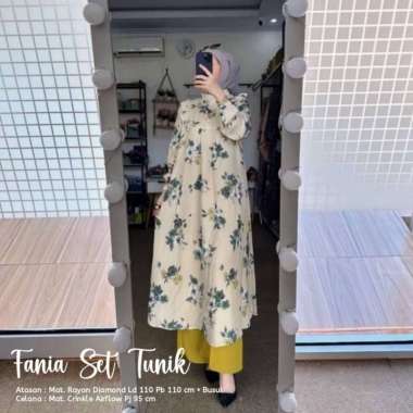 Boîte Set Long Tunik - One Set Wanita Long Tunik Rayon Premium Setelan Wanita Kekinian Celana Kulot 