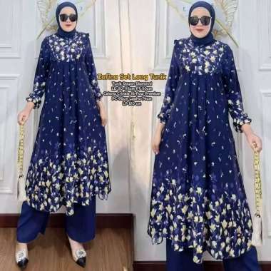 Boîte Set Long Tunik - One Set Wanita Long Tunik Rayon Premium Setelan Wanita Kekinian Celana Kulot 