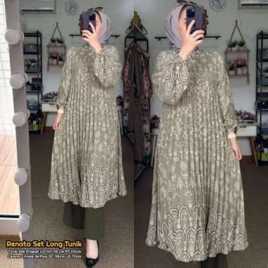 Boîte Set Long Tunik - One Set Wanita Long Tunik Rayon Premium Setelan Wanita Kekinian Celana Kulot 
