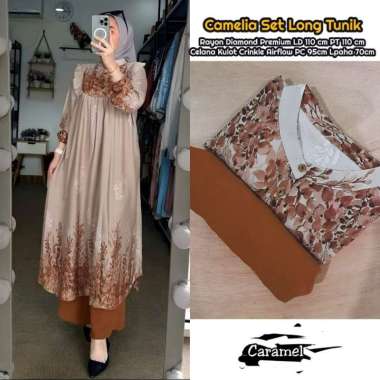 Boîte Set Long Tunik - One Set Wanita Long Tunik Rayon Premium Setelan Wanita Kekinian Celana Kulot 