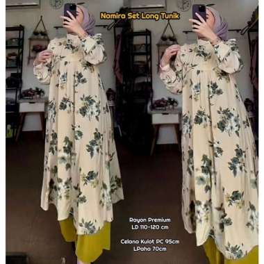 Boîte Set Long Tunik - One Set Wanita Long Tunik Rayon Premium Setelan Wanita Kekinian Celana Kulot