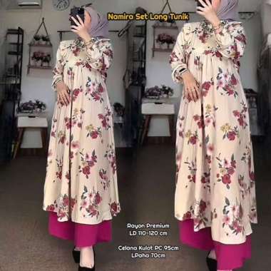 Boîte Set Long Tunik - One Set Wanita Long Tunik Rayon Premium Setelan Wanita Kekinian Celana Kulot