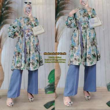 Boîte Set Long Tunik - One Set Wanita Long Tunik Rayon Premium Setelan Wanita Kekinian Celana Kulot