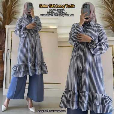 Boîte Set Long Tunik - One Set Wanita Long Tunik Rayon Premium Setelan Wanita Kekinian Celana Kulot 