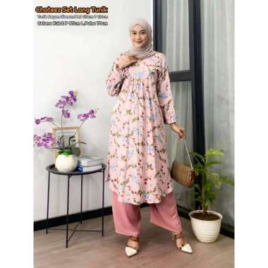 Boîte Set Long Tunik - One Set Wanita Long Tunik Rayon Premium Setelan Wanita Kekinian Celana Kulot 