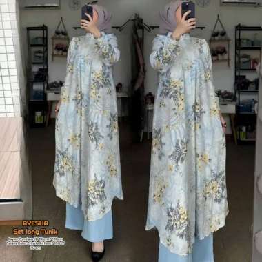 Boîte Set Long Tunik - One Set Wanita Long Tunik Rayon Premium Setelan Wanita Kekinian Celana Kulot 