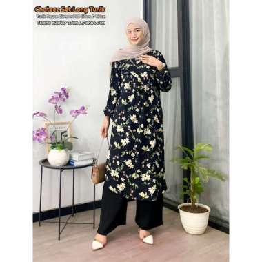 Boîte Set Long Tunik - One Set Wanita Long Tunik Rayon Premium Setelan Wanita Kekinian Celana Kulot 
