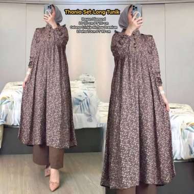 Boîte Set Long Tunik - One Set Wanita Long Tunik Rayon Premium Setelan Wanita Kekinian Celana Kulot 