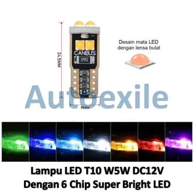 Lampu LED T10 W5W DC12V 6Chip Super Bright Lensa Canbus Kota Plat Interior Mobil Senja Sein Motor Wa