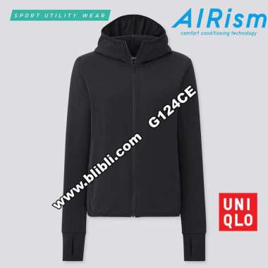 UNIQLO AIRism JAKET MESH HOODIE WANITA UV PROTECTION JACKET BLACK M