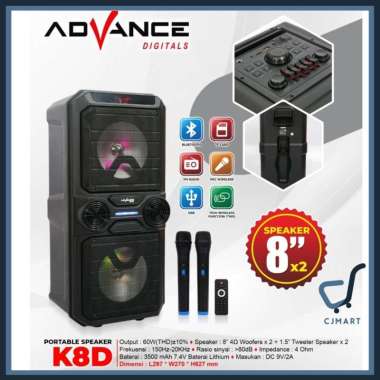 Advance K8D V2 Speaker Meeting Portable Bluetooth Dual 8" Free 2Mic