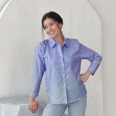 KEMEJA WANITA KATUN SALUR SHERON VTA - ATASAN KEMEJA SALUR VTA - Biru, M M Biru