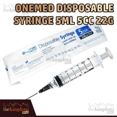 Onemed Disposable Syringe 5ml 5cc 22G Spuit Sterile Jarum Suntik Steril Luer Lock Tip Needle 1 1/2 1