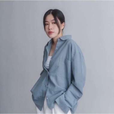 Kemeja Linen Oversize Wanita Kemeja Oversize Kemeja Olivia - Army denim