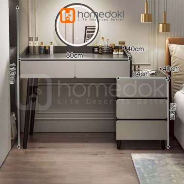 Homedoki Meja Rias Abu-abu / Meja Rias Minimalis / Meja Rias / Meja Rias Penyimpanan L-Abu abu