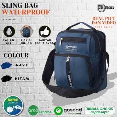 Tas Selempang Pria Distro Waterproof Anti Air Sling Bag Cowok Kecil - Hitam Navy