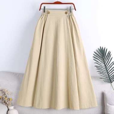 Narumi Skirt - Rok Panjang - Rok Korea - Rok Bahan - Rok Linen FL - Cream Cream