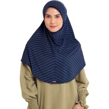 Elzatta Hijab Kerudung Jilbab Bergo Instan Bahan Knit Salur Motif Polkadot Olina Polka Navy