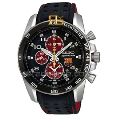 Jam Tangan Pria Seiko Sportura Barcelona f.c Original 100% Leather Sport Silver SNAE75 P1