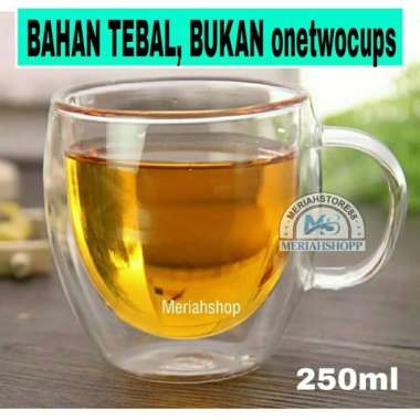 GELAS CANGKIR BERGAGANG 250ml DOUBLE WALL KACA GANDA KOPI Teh Espresso
