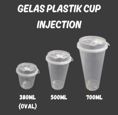 Cup PP Injection Oval 380ml 12oz & Datar 500ml 16oz & 700ml 24oz / Gelas Thinwall + Lid / Gelas Plas