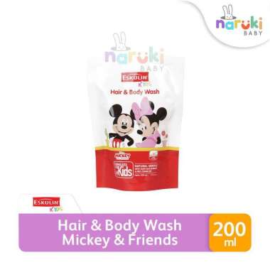 Eskulin Kids Hair and Body Wash Mickey & Friends Shampoo & Sabun Anak Pouch 200mL