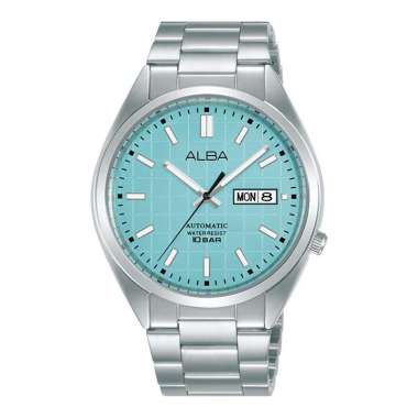 Jam Tangan Pria Alba Mechanical AL4321X1 Automatic Men Light Blue Patterned Dial Stainless Steel Str