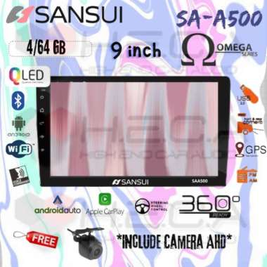 SANSUI SAA500 OMEGA QLED 4/64 GB Android 9" Inch SA-A500 Head Unit Tape TV Mobil Double din 2Din + C