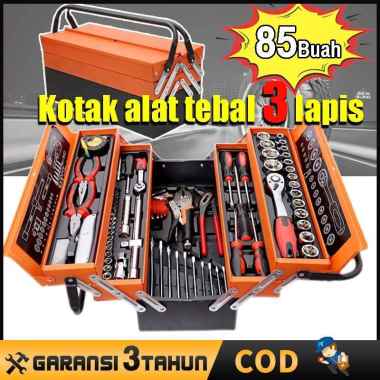 Tool Kit 85 Pcs Tool Box Perkakas Kunci Sok Set Pekerjaan Mobil Tool Box Set Alat Bengkel Tool Kit P