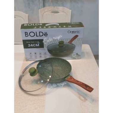 wok pan bolde organic green 24 cm + tutup kaca