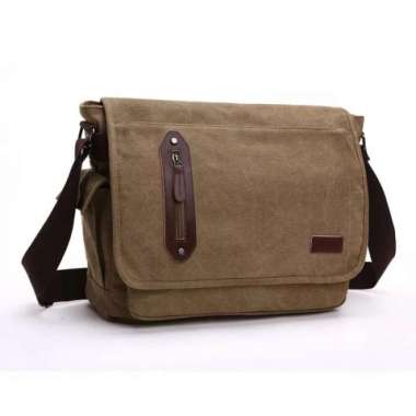 Tas selempang kanvas Tas laptop 8802 Khaki Krem Tas pria Tas import - khaki, Big Big khaki
