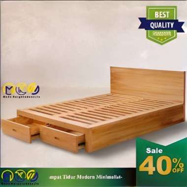 Tempat tidur dipan minimalis laci depan bahan kayu jati jepara 120x200
