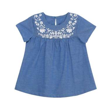 TORIO Flower Embroidery Denim Top - Atasan Anak Perempuan 3-4 tahun