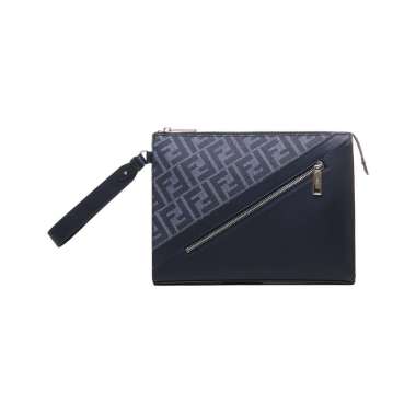 Fendi Clutch FF Logo Diagonal Canvas Blue Blue