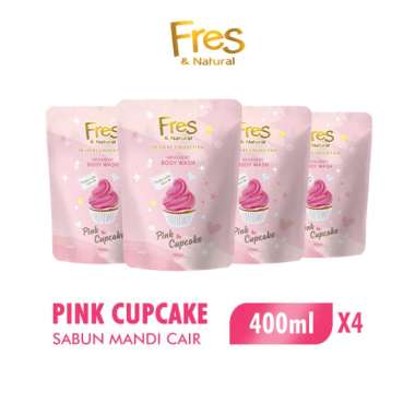 FRES &NATURAL Sabun Mandi Cair Pink Cupcake Pouch [400 mL x 4 pcs]
