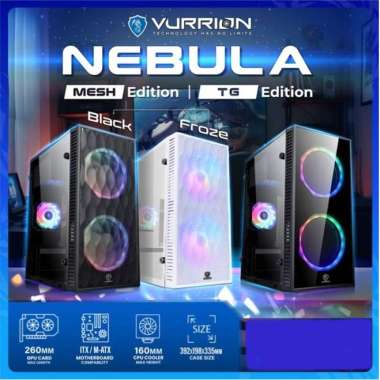 CASING PC VURRION CASING KOMPUTER GAMING VURRION NEBULA TG BLACK 3 FAN RGB PC CASE