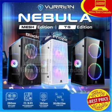CASING PC VURRION CASING KOMPUTER GAMING VURRION NEBULA MESH BLACK 3 FAN RGB PC CASE