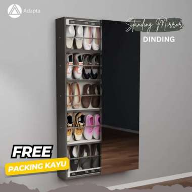Lemari Rak Sepatu Cermin Full Body Tempel Dinding - Lemari Sepatu Gantung Dinding Abu-Abu Grey PUTIH