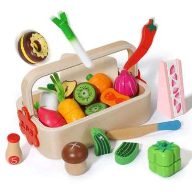Wooden Toys Keranjang Buah Dan Sayur Potong-Mainan buah Potong Magnet-Pretend Play FRUIT